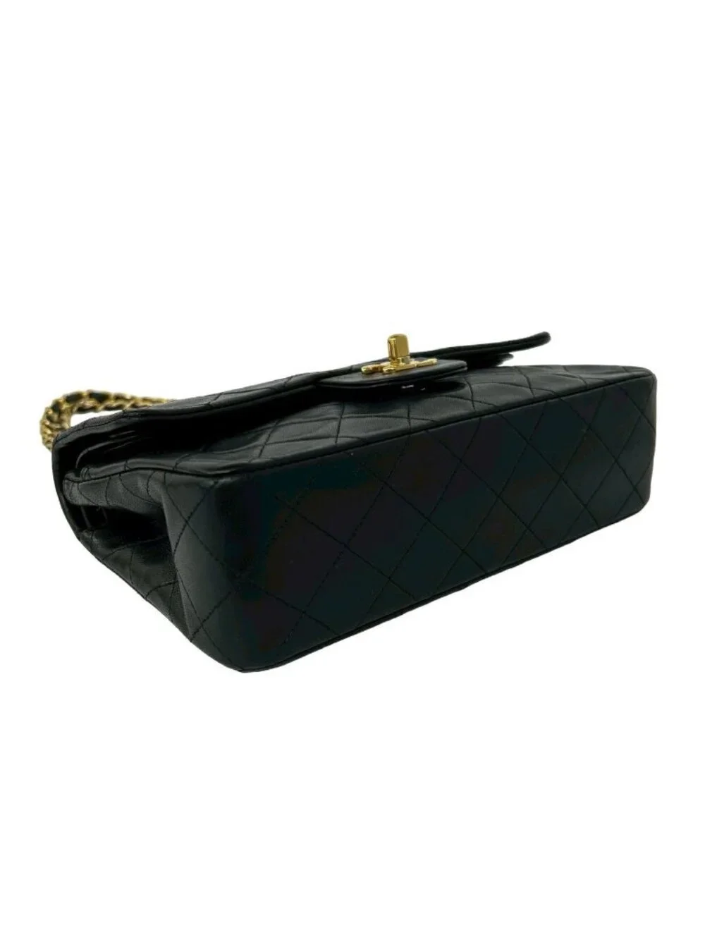 Chanel Double Flap Quilted CC Logo Lambskin Shoulder Bag Pochette Black